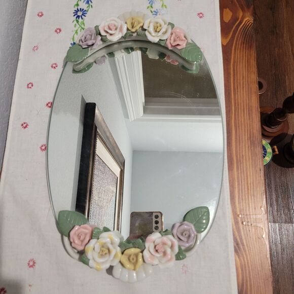 Vintage Capodimonte Style Flower Mirrored Vanity Tray - 13.5" x 9" Victorian - Picture 1 of 7